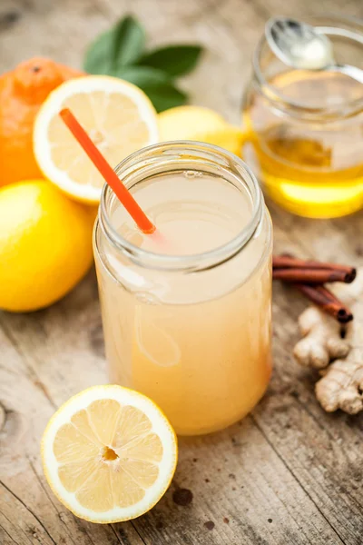 Healthy drink made of  lemon, cinammon, ginger and honey — Stock Photo, Image