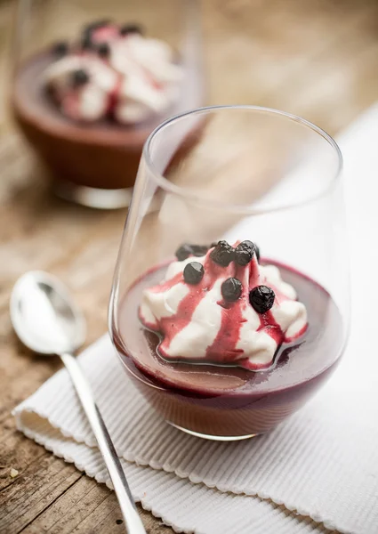 Chocolate pudding with whipped coconut cream — Stock Photo, Image