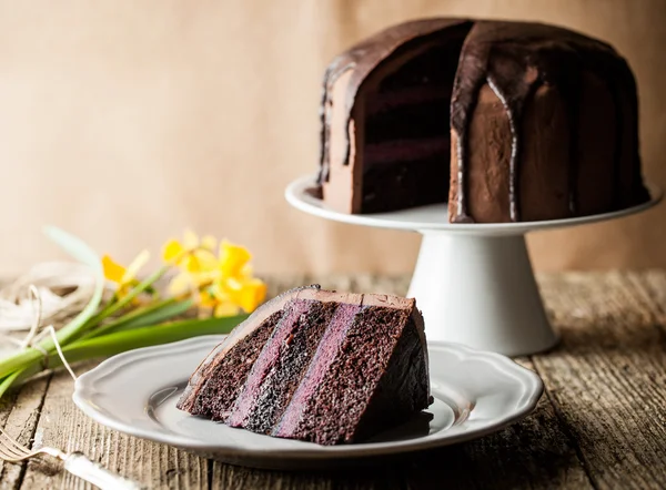 Vintage chocolate cake with blueberry cream — Stock Photo, Image