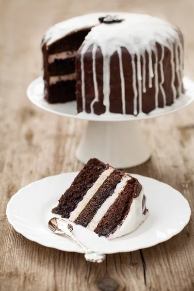Schokoladenkuchen mit Kokosglasur — Stockfoto