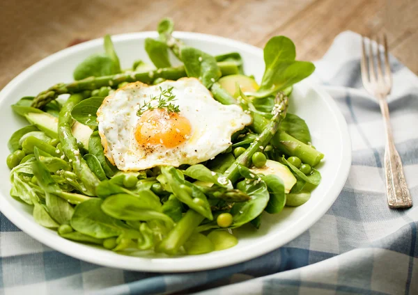 Healthy spring green salad with egg — Stock Photo, Image