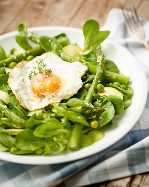 Healthy spring green salad with egg — Stock Photo, Image