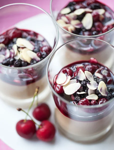 Vegan rice pudding with cherries — Stock Photo, Image
