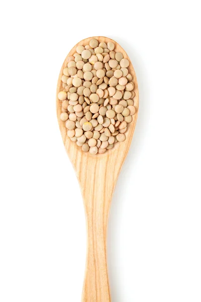 Lentils on wooden spoon — Stock Photo, Image