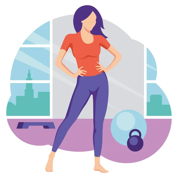 Fitness Fille Faisant Sport Dans Salle Gym Design Plat Illustration — Image vectorielle