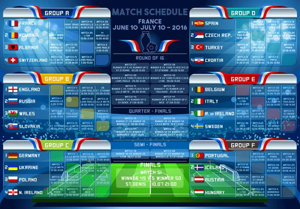 Calendario de finales de la Copa EURO 2016 — Archivo Imágenes Vectoriales