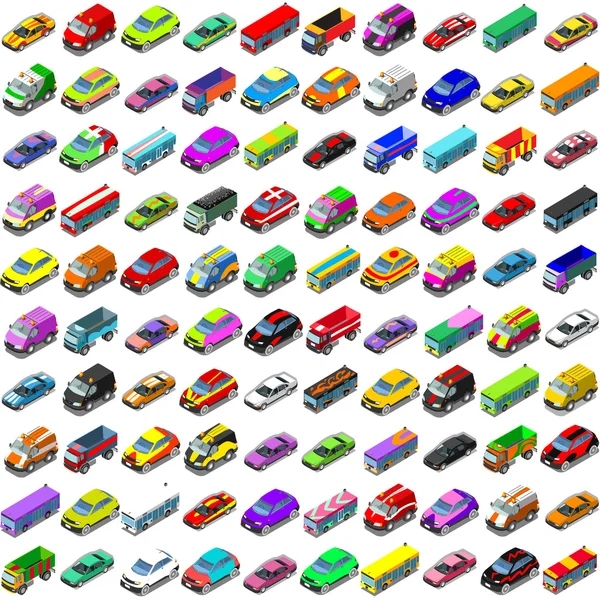 Игры автомобилей Иконки Изометрические транспортные средства — стоковый вектор