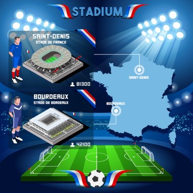 France stadium infographic Saint Denis Stade de France and Bordeaux.  clipart