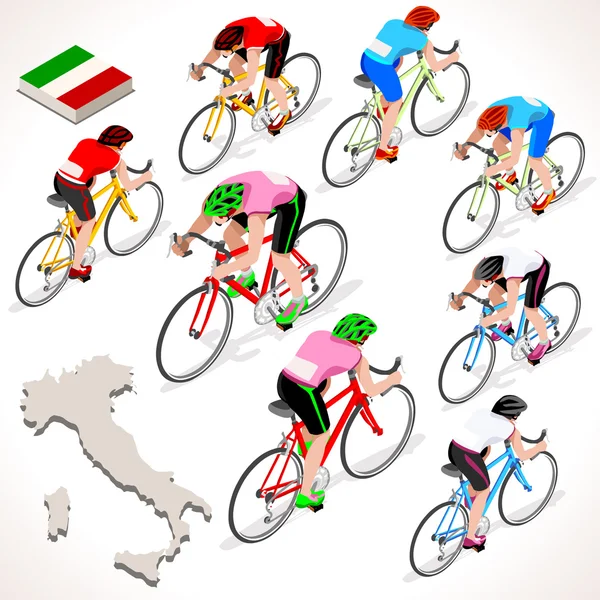 Ciclista Giro Italia Personas isométricas — Vector de stock