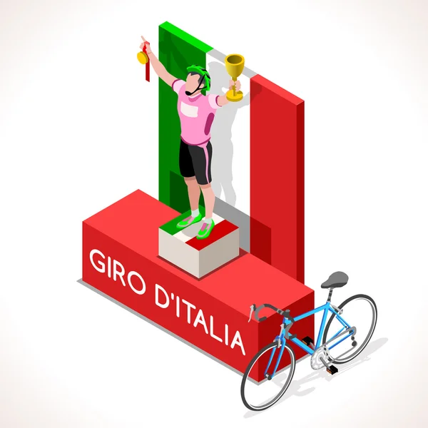 Ciclista Giro Italia Ganador Gente isométrica — Vector de stock
