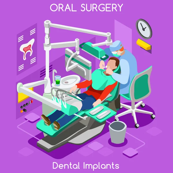 Impianto dentale igiene dei denti e sbiancamento centro di chirurgia orale dentista e paziente . — Vettoriale Stock