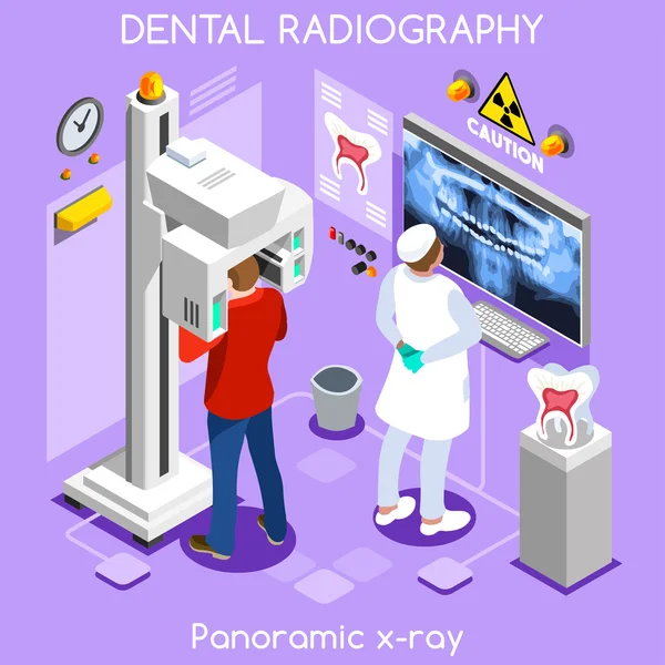 Κλινική οδοντιατρική δόντια πανοραμική x ray ακτινογραφία προφορική απεικόνισης οδοντιατρική κέντρο οδοντίατρος και ασθενή. — Διανυσματικό Αρχείο