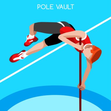 Athletics Pole Vault Summer Games Icon Set.3D Isometric Athlete.Sporting Championship International Athletics Competition.Sport Infographic Pole Vault Athletics High Jump Vector Illustration clipart