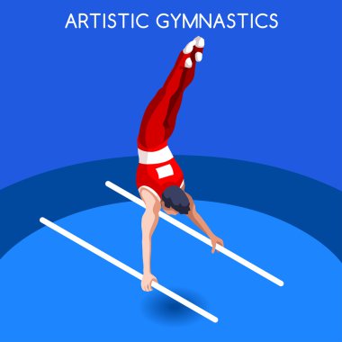Sanatsal Jimnastik Paralel Barlar Yaz Oyunları Simge Set.3d Izometrik Jimnastik.Spor Şampiyonası Uluslararası Yarışması.Spor Infografik Sanatsal Jimnastik Vektör İllüstrasyon
