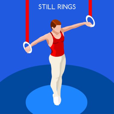 Jimnastik Still Rings Yaz Oyunları Simge Set.3d Izometrik Jimnastik.Spor Şampiyonası Uluslararası Yarışması.Spor Infografik Sanatsal Jimnastik Vektör İllüstrasyon