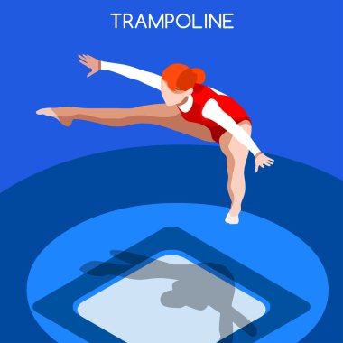 Trampolining Jimnastik Yaz Oyunları Simge Seti.3d Izometrik Jimnastik.Spor Şampiyonası Uluslararası Yarışması.Spor Infografik Jimnastik Vektör İllüstrasyon