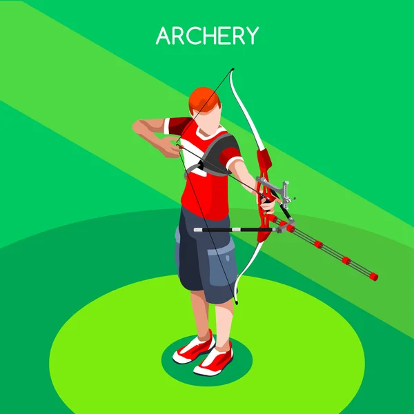 Archery Player Summer Games Icon Set.3D Isometric Archery Player.Sporting Championship International Archery Competition.Sport Infographic Archery Vector Illustration — Διανυσματικό Αρχείο