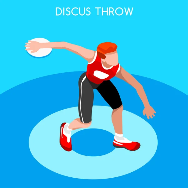 Athletics Discus Throw Summer Games Icon Set.3D Isometric Athlete.Sporting Championship International Competition.Sport Infographic Discus Throw Athletics Vector Illustration — ストックベクタ