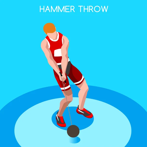 Athletics Hammer Throw Summer Games Icon Set.3D Isometric Athlete.Sporting Championship International Competition.Sport Infographic Hammer Throw Athletics Vector Illustration — Stock Vector