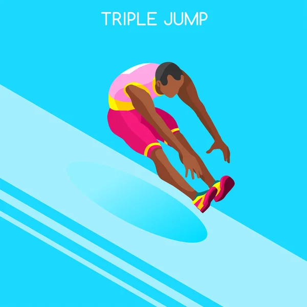 Athletics Triple Jump Summer Games Icon Set.3D Isometric Athlete.Sporting Championship International Athletics Competition.Sport Infographic Athletics Triple Jump Vector Illustration — Stock Vector