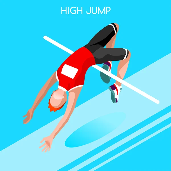 Athletics High Jump Summer Games Icon Set.3D Isometric Athlete.Sporting Championship International Athletics Competition.Sport Infographic Athletics High Jump Vector Illustration — Stock Vector