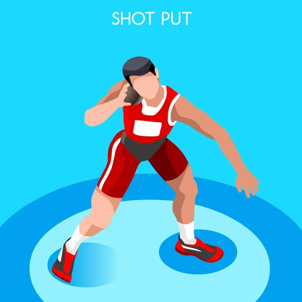 Atlétika shot Put nyári játékok Icon Set. 3D izometrikus sportoló. Sporting bajnokság nemzetközi verseny. sport infographic shot tedd atlétikai Vector illusztráció — Stock Vector