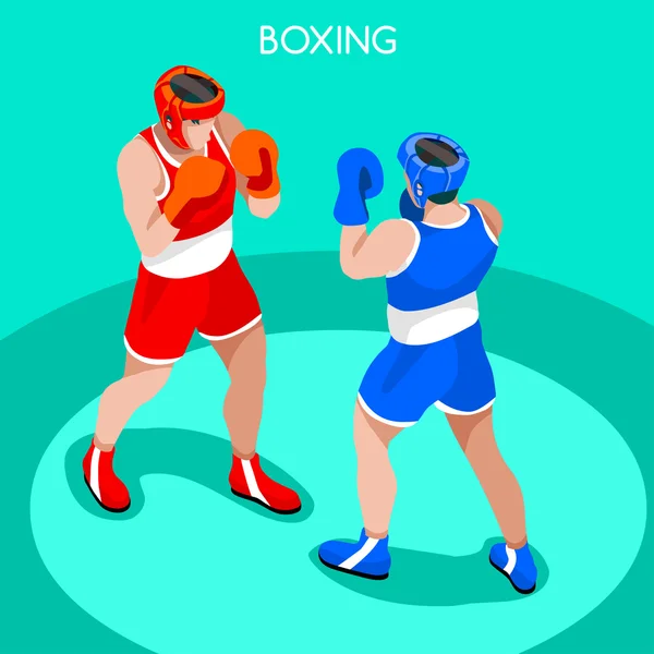 Boksen spelers zomer spelletjes icon set. 3D Isometrische Boxer. Sporting Championship International boxe competitie. sport infographic boksen vector illustratie — Stockvector