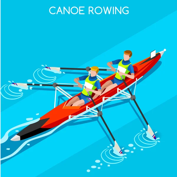 Kano Sprint Kürek Yaz Oyunları Simge Set.3d Izometrik Kanocu Paddler.Sprint Kürek Kano Spor Yarışması Race.Sport Infografik Kano Kürek Vektör İllüstrasyon — Stok Vektör