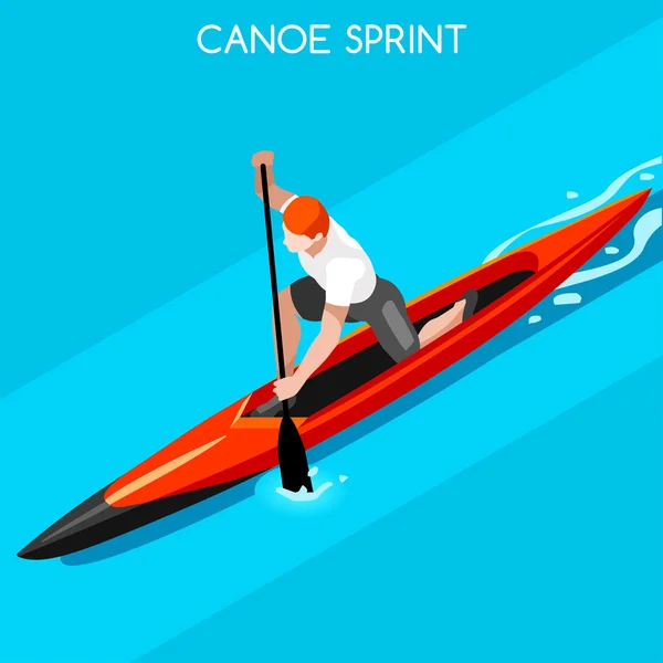 Canoa Sprint Giochi estivi Icona Set.3D Isomico Canoista Paddler.Sprint Canoa Sporting Competition Race.Sport Infografica Canoa Vector Illustrazione — Vettoriale Stock