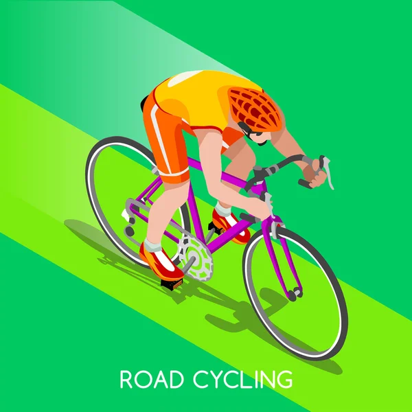 Ciclista de Carretera Ciclista Atleta Juegos de Verano Conjunto de iconos Ciclismo de Carretera Concepto de Velocidad 3D Atleta Isométrico.Competencia Deportiva de Bicicleta. . — Vector de stock