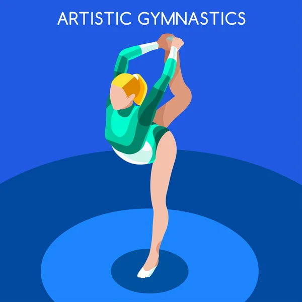Művészi torna emelet gyakorlása nyári játékok Icon Set. 3D izometrikus Gymnast. Sporting bajnokság nemzetközi verseny. sport infographic művészeti torna Vector illusztráció — Stock Vector