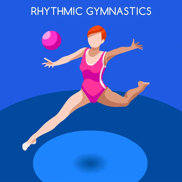 Rhythmic Gymnastics Ball Summer Games Icon Set.3D Isomric Gymnast.Sporting Championship International Competition.Sport Infografica Ginnastica Ritmica Vettoriale Illustrazione — Vettoriale Stock