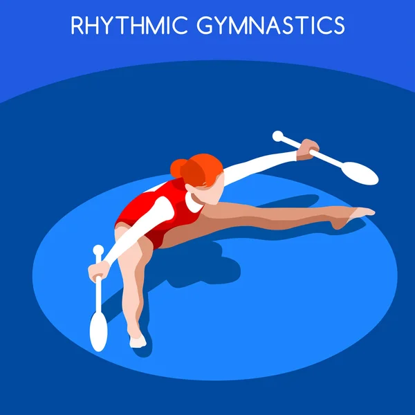 Rhythmische gymnastik vereine sommerspiele icon set.3d isometrische gymnastik.sports championship international competition.sport infographic rhythmische gymnastik vektorillustration. — Stockvektor