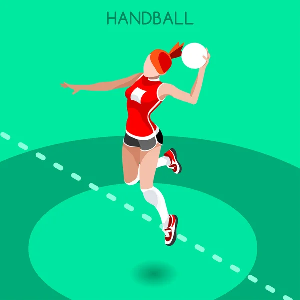 Handebol Jogos de Verão Ícone Set.3D Isométrico Athlete.Sporting Championship Internacional Handebol Competition.Sport Infográfico Handebol Vector Ilustração — Vetor de Stock