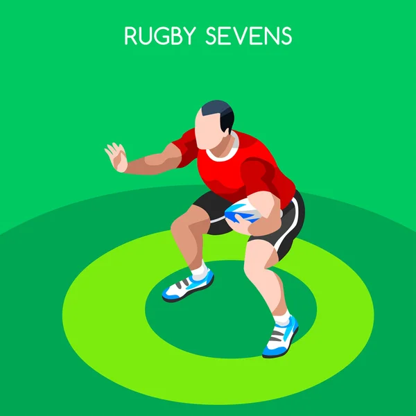 Rugby Sevens Jogos de Verão Ícone Set.3D Isometric Player Athlete.Sporting Championship International Rugby Competition.Sport Infográfico Rugby Sevens Vector Illustration —  Vetores de Stock