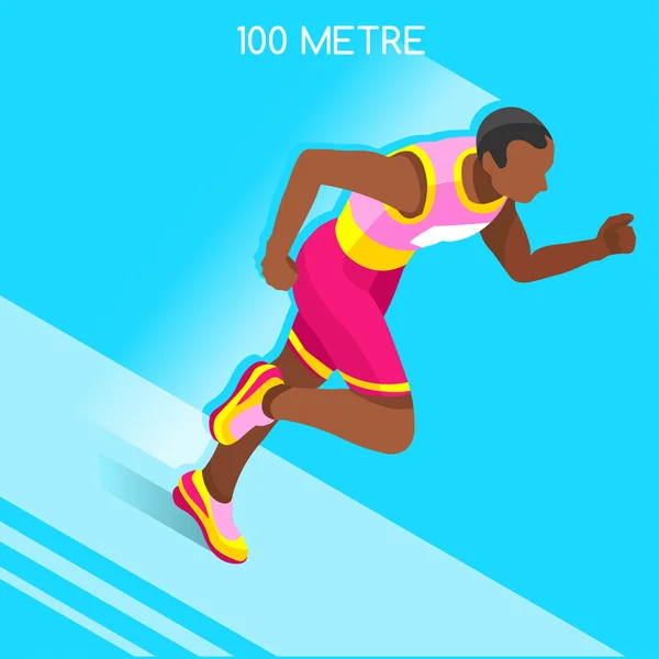 Futás 100 méter Dash atlétikai nyári játékok Icon Set. Speed koncepció. 3D izometrikus sportoló. sport a atlétika. Sporting verseny Race Runner. sport infographic Track mező vektoros illusztráció — Stock Vector