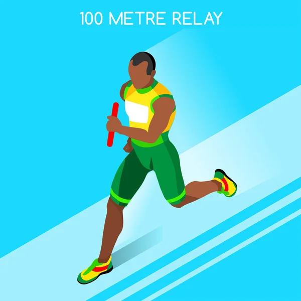 Running Men Relay of Athletic Summer Games Icon Set.Speed Concept.3D Isometric Athlete.Sport of Athletics.Sporting Competition Race Runner.Sport Infographic Track Field Vector Illustration. — ストックベクタ