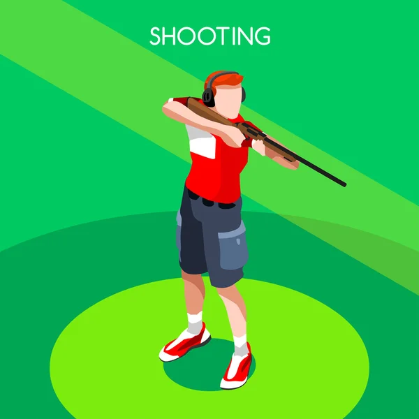 Giocatore di tiro Giochi estivi Icona Set.3D Isomric Shooter Athlete.Sporting Championship International Shooting Competition.Sport Infografica Shooting Vector Illustration — Vettoriale Stock
