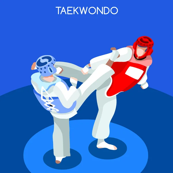 Taekwondo Summer Games Icon Set.3D Isometric Athlete.Sporting Championship International Martial Art Competition.Sport Infographic Taekwondo Vector Illustration — Stockvector