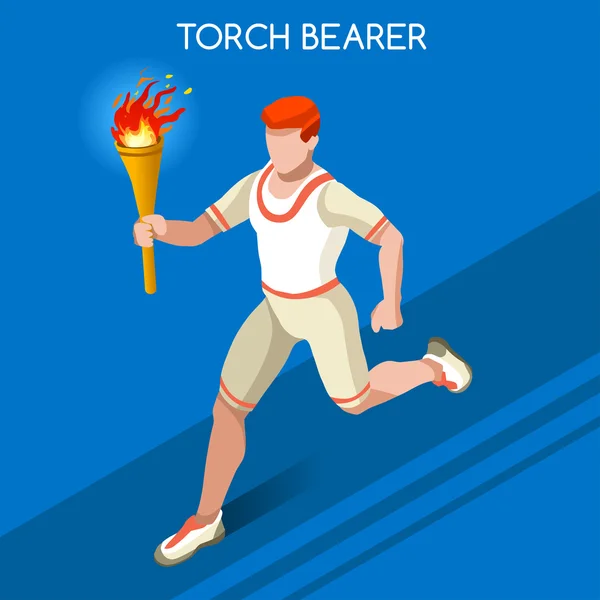 Olympic Rio Brasil 2016 Torchbearer Relay Jogos de Verão Masculino Icon Set.Speed Concept.3D Isometric Athlete.Sporting Competition.Sport Infográfico Torchbearer Vector Illustration . — Vetor de Stock