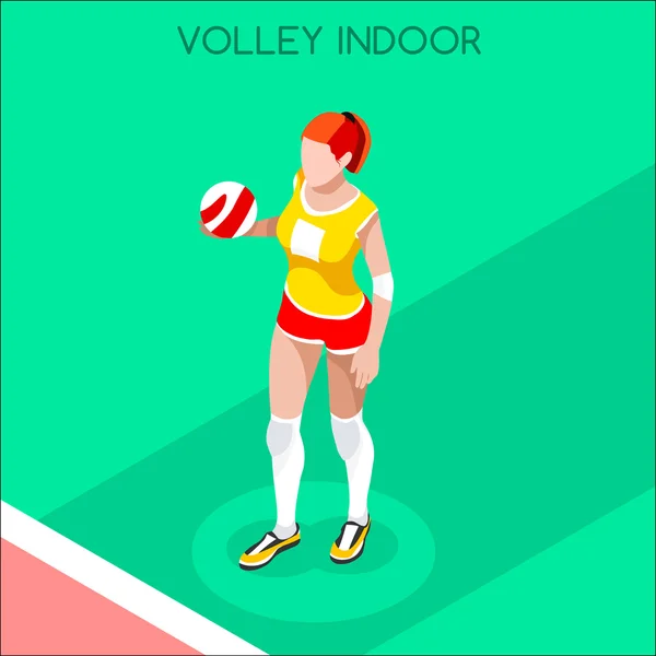 Voleibol Jugador Juegos de Verano Icono Set.3D Voleibol Interior Isométrico Campeonato Deportivo Competencia Internacional de Voleibol. — Vector de stock