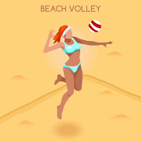 Пляжний волейбол гравця літні Ігри набір іконок. 3D ізометричного пляжний волейбол. спортивна першість у змаганнях з пляжного волейболу. спортивна графіка волейбольна Векторна ілюстрація — стоковий вектор