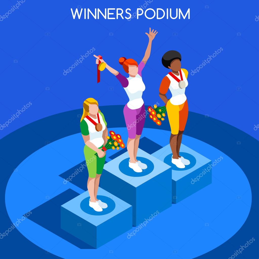 Olympic Rio Brasil 2016 Winner Podium  Summer Games Icon Set.Speed Concept.3D Isometric Athlete.Sporting Competition.Sport Infographic Winner Podium Vector Illustration.