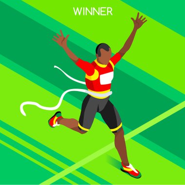 Olimpik Rio Brasil 2016 Koşu Galibi Atletizm Yaz Oyunları Simge Seti.Kazanan Konsept.3d İzometrik Win Runner Athlete.Sport of Athletics Sporting Competition.Sport Infographic Track Field 