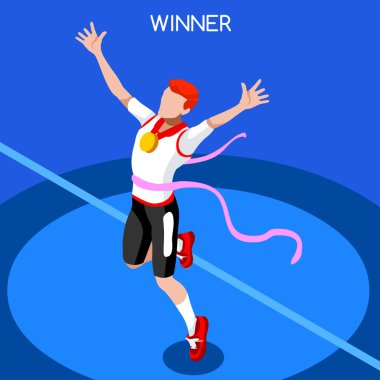 Olimpik Rio Brasil 2016 Koşu Kazanan Adam Atletizm Yaz Oyunları Simge Seti.Win Concept.3d İzometrik Win Runner Athlete.Sport of Athletics Sporting Competition.Sport Infographic Track Field Vector 