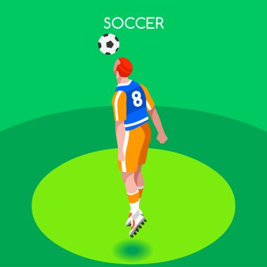 Futbol Header Oyuncu Atlet Yaz Oyunları Simge Set.3d İzometrik Field Soccer Maç ve Players.Sporting Uluslararası Rekabet Şampiyonası.Spor Futbol Infographic Futbol 