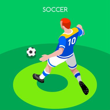 Futbol Forvet Oyuncu Atlet Yaz Oyunları Simge Set.3d İzometrik Field Soccer Maç ve Players.Sporting Uluslararası Rekabet Şampiyonası.Spor Futbol Infographic Futbol