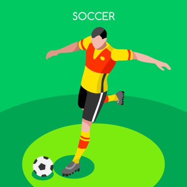 Futbol Forvet Oyuncu Atlet Yaz Oyunları Simge Set.3d İzometrik Field Soccer Maç ve Players.Sporting Uluslararası Rekabet Şampiyonası.Spor Futbol Infographic Futbol 