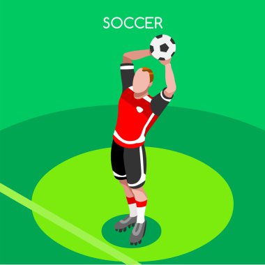 Futbol Throw Oyuncu Atlet Yaz Oyunları Simge Set.3d İzometrik Field Soccer Maç ve Players.Sporting Uluslararası Rekabet Şampiyonası.Spor Futbol Infographic Futbol 
