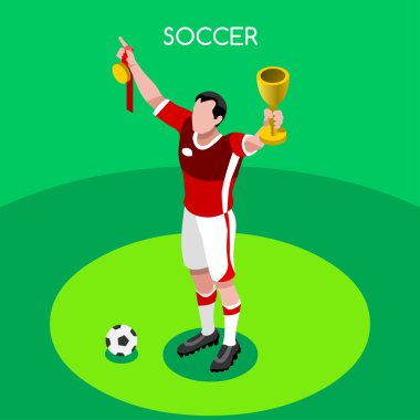 Futbol Kazanan Oyuncu Atlet Yaz Oyunları Simge Set.3d İzometrik Futbol Winer Takım Players.Sporting Uluslararası Rekabet Şampiyonası. Infographic Futbol Vektör İllüstrasyon.